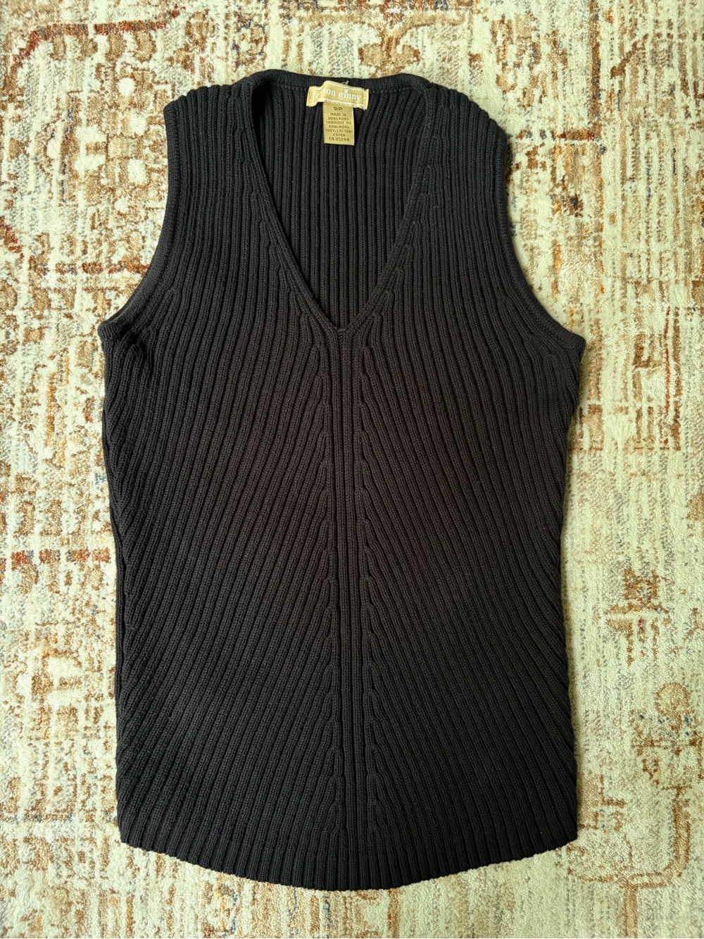 Cotton Ginny Black Ribbed vintage Knit Tank 100% cotton natural fiber size small